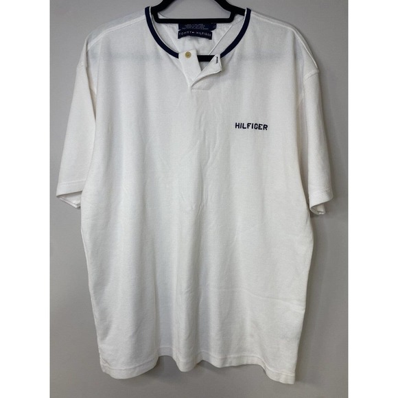Tommy Hilfiger Vintage‎ 90s Henley Shirt Mens L Embroidered - Picture 1 of 8